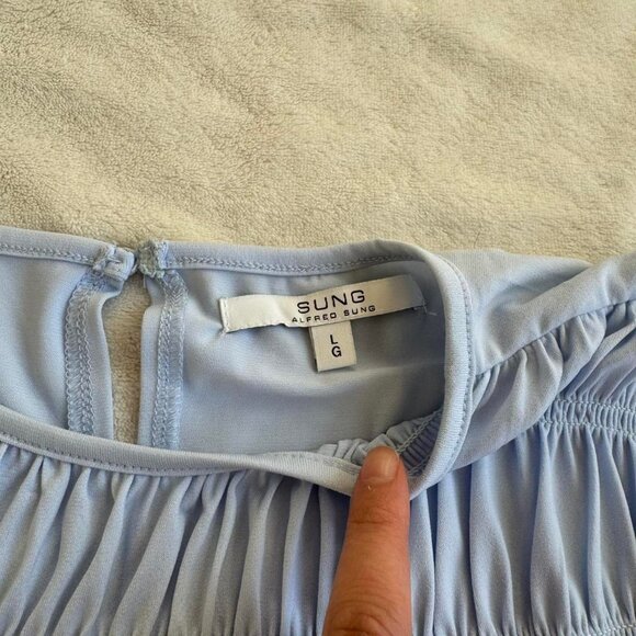 alfred sung blue ruched top - Picture 2 of 6